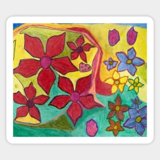 Brilliant And Vibrant Different Coloured Pointsettias Flowers with Colourful Background Sticker